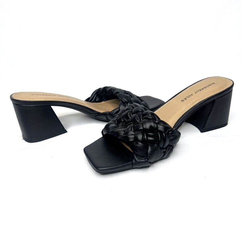 Womens Black Braided Open-Toe Heel Sandal Size 7